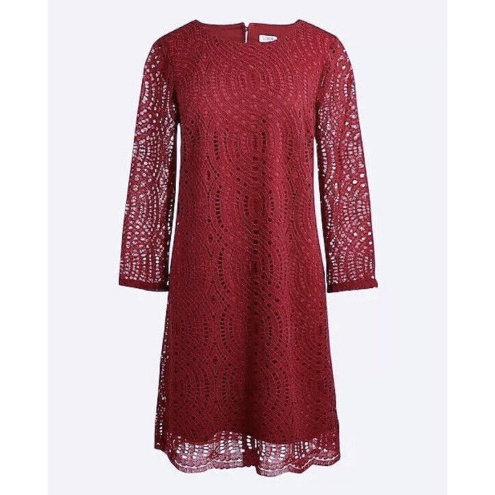 J. Crew 3/4 Three-Quarter Sleeve Lace Shift Mini Dress in Burgundy - Picture 1 of 5
